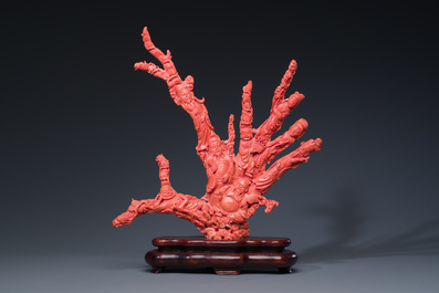A large Chinese red coral 'Baxian' group, 19/20th C.