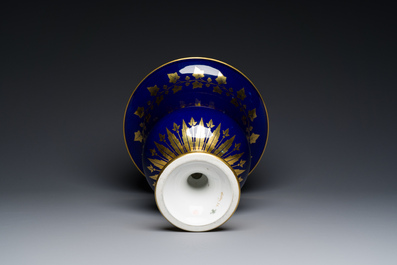 A S&egrave;vres porcelain Medici vase with gilt decoration on a vibrant blue ground, France, dated 1847 and 1853