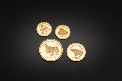 Four Chinese gold coins commemorating archeological discoveries from the Bronze Age, 1981