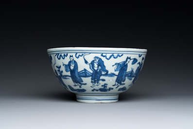 A Chinese blue and white 'Eight immortals' bowl, Jiajing mark and of the period
