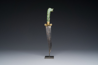 A Mughal dagger with a green jade zoomorphic grip, India, 17/18th C.