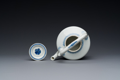 A Chinese blue and white teapot with a fine landscape, Chenghua mark, Kangxi