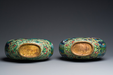 A pair of Chinese cloisonn&eacute; moon flask vases, 'bianhu', Jiaqing