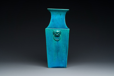 A Chinese monochrome turquoise-glazed square vase, Kangxi