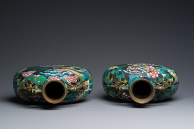 A pair of Chinese cloisonn&eacute; moon flask vases, 'bianhu', Jiaqing