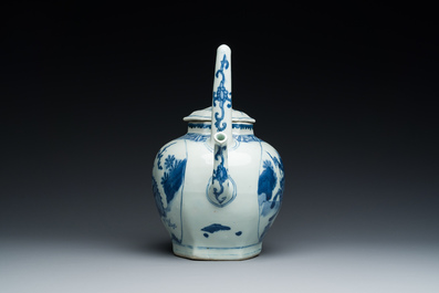 A Chinese blue and white 'kylins' wine ewer and cover, Transitional period