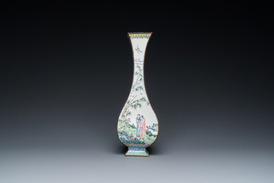 A Chinese lozenge-shaped Canton enamel 'Four gentlemen' vase, Qianlong mark and of the period