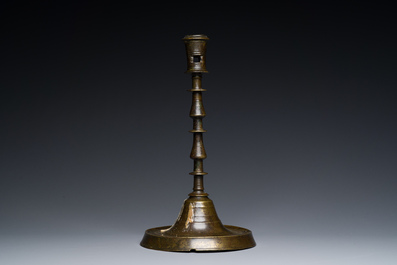 An exceptionally large bronze candlestick, Flanders or France, 15/16th C.