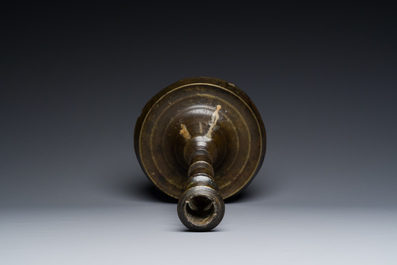 An exceptionally large bronze candlestick, Flanders or France, 15/16th C.
