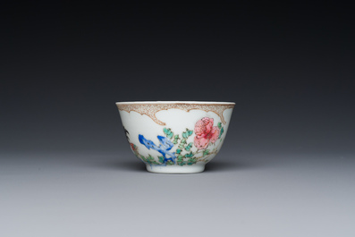 A rare Chinese semi-eggshell famille rose 'rooster' tea cup and saucer, Baiyun Shanren 白雲山人 seal mark, Yongzheng