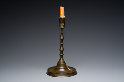 An exceptionally large bronze candlestick, Flanders or France, 15/16th C.