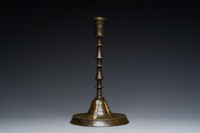 An exceptionally large bronze candlestick, Flanders or France, 15/16th C.
