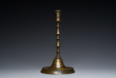 An exceptionally large bronze candlestick, Flanders or France, 15/16th C.