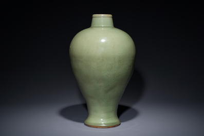 A Chinese Longquan celadon 'meiping' vase, Ming