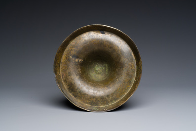 An exceptionally large bronze candlestick, Flanders or France, 15/16th C.