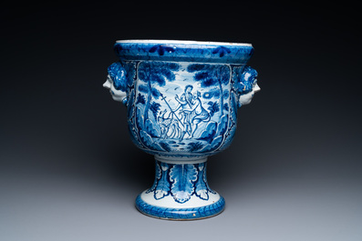 A large Dutch Delft blue and white 'Venus and Adonis' jardini&egrave;re, 1st half 18th C.