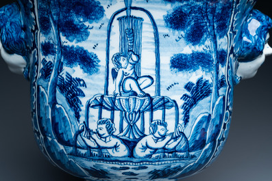 A large Dutch Delft blue and white 'Venus and Adonis' jardini&egrave;re, 1st half 18th C.