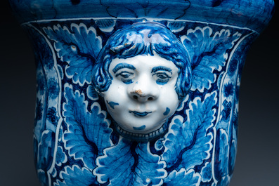A large Dutch Delft blue and white 'Venus and Adonis' jardini&egrave;re, 1st half 18th C.