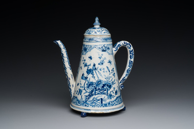 Een zeldzame blauw-witte Delftse koffiepot, gedateerd 1732