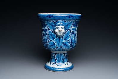A large Dutch Delft blue and white 'Venus and Adonis' jardini&egrave;re, 1st half 18th C.