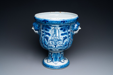 A large Dutch Delft blue and white 'Venus and Adonis' jardini&egrave;re, 1st half 18th C.