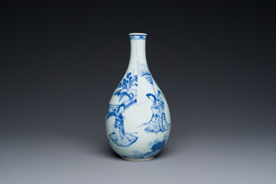 A Chinese blue and white pear-shaped 'narrative subject' vase, Kangxi