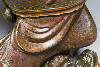 Importante sculpture d'un g&eacute;n&eacute;ral divin en bois laqu&eacute; et polychrom&eacute;, Japon, Edo, dat&eacute;e 1623