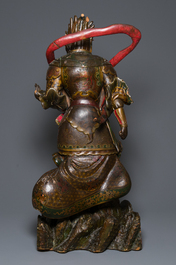Importante sculpture d'un g&eacute;n&eacute;ral divin en bois laqu&eacute; et polychrom&eacute;, Japon, Edo, dat&eacute;e 1623
