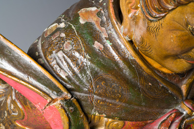 A large Japanese polychromed and gilt-lacquered wood figure of a divine general, Edo, dated 1623