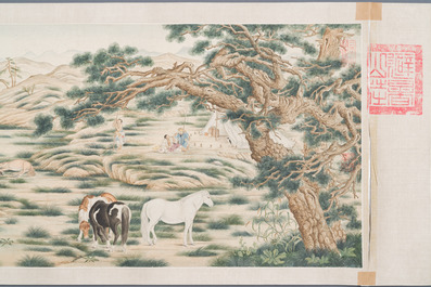 Chinese school, after Giuseppe Castiglione 郎世寧 (1688-1766): '100 horses', handscroll, ink and colour on paper, 18/19th C.