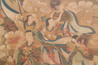 Ecole chinoise: 'Ciel plein de divinit&eacute;s bouddhistes', encre et couleurs sur soie, 18&egrave;me