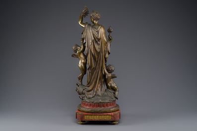Jean Didier Debut (1824-1893) : 'La d&eacute;esse romaine Pomona', une repr&eacute;sentation all&eacute;gorique de la r&eacute;colte, bronze en partie dor&eacute; sur socle en marbre
