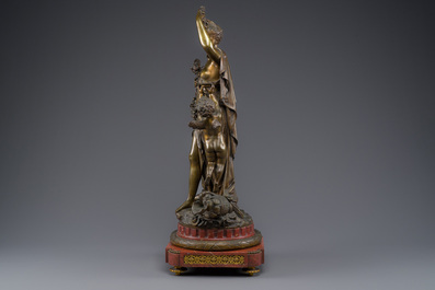 Jean Didier Debut (1824-1893) : 'La d&eacute;esse romaine Pomona', une repr&eacute;sentation all&eacute;gorique de la r&eacute;colte, bronze en partie dor&eacute; sur socle en marbre