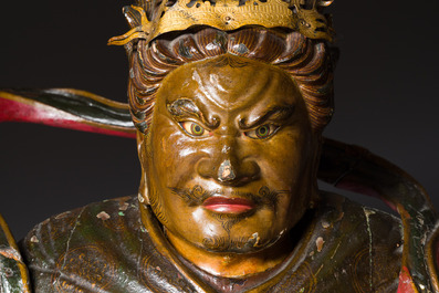 A large Japanese polychromed and gilt-lacquered wood figure of a divine general, Edo, dated 1623