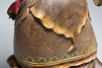 Importante sculpture d'un g&eacute;n&eacute;ral divin en bois laqu&eacute; et polychrom&eacute;, Japon, Edo, dat&eacute;e 1623