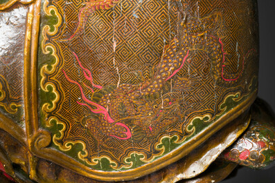 Importante sculpture d'un g&eacute;n&eacute;ral divin en bois laqu&eacute; et polychrom&eacute;, Japon, Edo, dat&eacute;e 1623