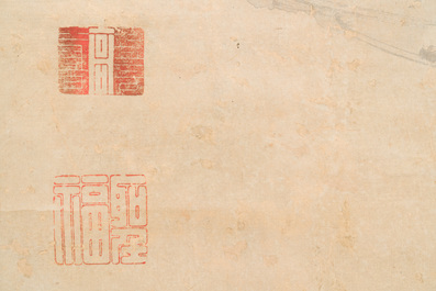 Chinese school, anonymous, in the collection of Shi Min 史敏 (1415-?): 'Heron and acorus', watercolour on paper, dated 1427 but probably later