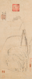 Chinese school, anonymous, in the collection of Shi Min 史敏 (1415-?): 'Heron and acorus', watercolour on paper, dated 1427 but probably later