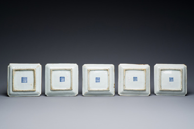 An exceptional set of five Chinese square wucai ko-sometsuke dishes for the Japanese market, Transitional period