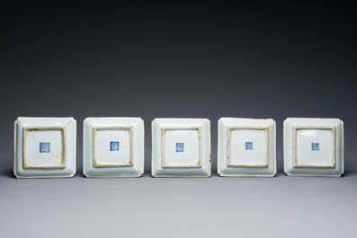 An exceptional set of five Chinese square wucai ko-sometsuke dishes for the Japanese market, Transitional period