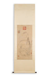 Chinese school, anonymous, in the collection of Shi Min 史敏 (1415-?): 'Heron and acorus', watercolour on paper, dated 1427 but probably later
