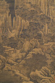 Chinese school: 'Mountainous landscape', ink and colour on silk, Ming
