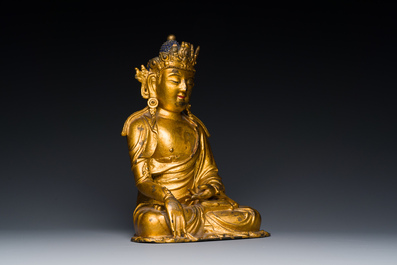 A fine Chinese gilt bronze sculpture of Shakyamuni Buddha, 15/16th C.