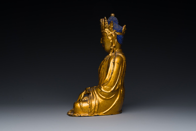 A fine Chinese gilt bronze sculpture of Shakyamuni Buddha, 15/16th C.