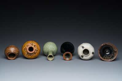 Five various Chinese monochrome-glazed vases and a bowl, Yuan and later