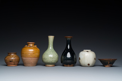 Five various Chinese monochrome-glazed vases and a bowl, Yuan and later