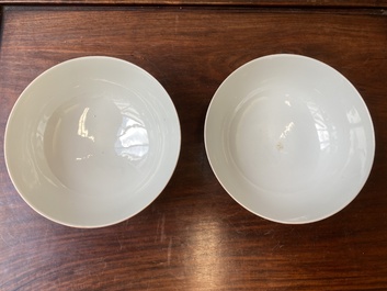 A pair of Chinese famille rose yellow-ground 'butterfly' bowls, Tongzhi mark and of the period