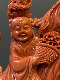 A large Chinese red coral 'Baxian' group, 19/20th C.