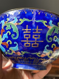 A Chinese Beijing enamel warming bowl with Shou-characters, Qianlong