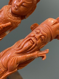 A large Chinese red coral 'Baxian' group, 19/20th C.
